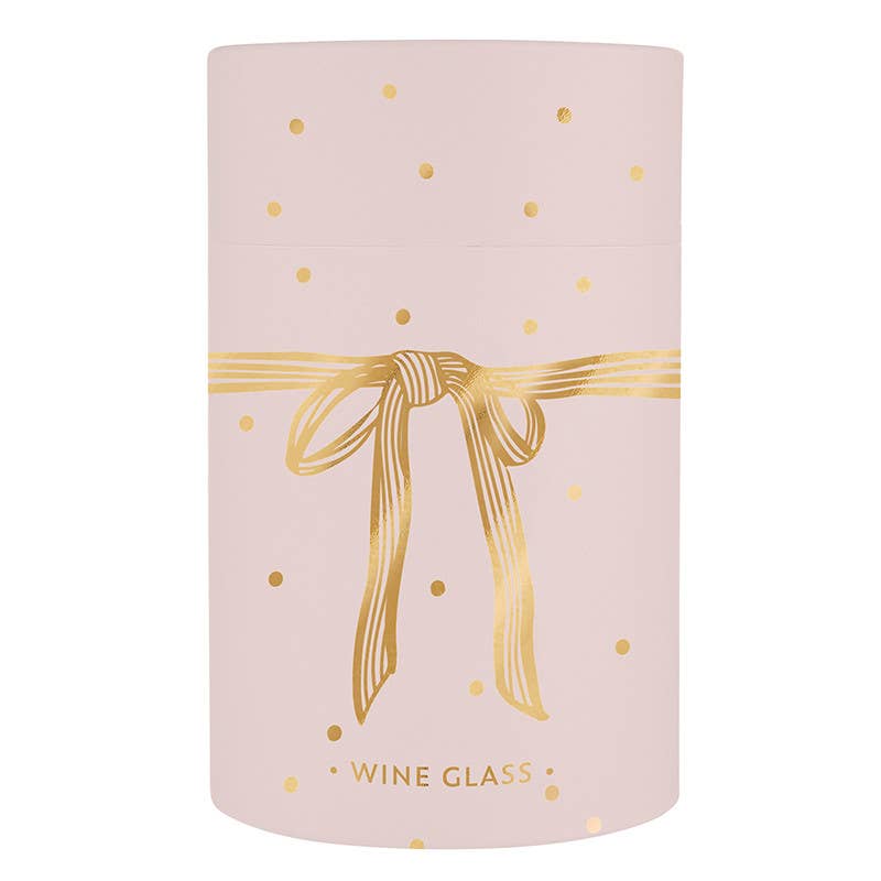 Gold Foil Stemless Wine Glass - Lilac Bow: 17oz, 4.5" H
