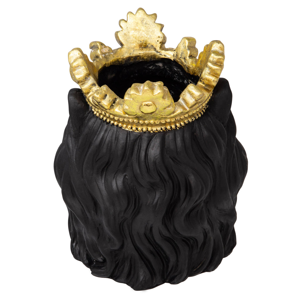 Resin Regal Lion Head Planter with Crown - Black, 9 in.