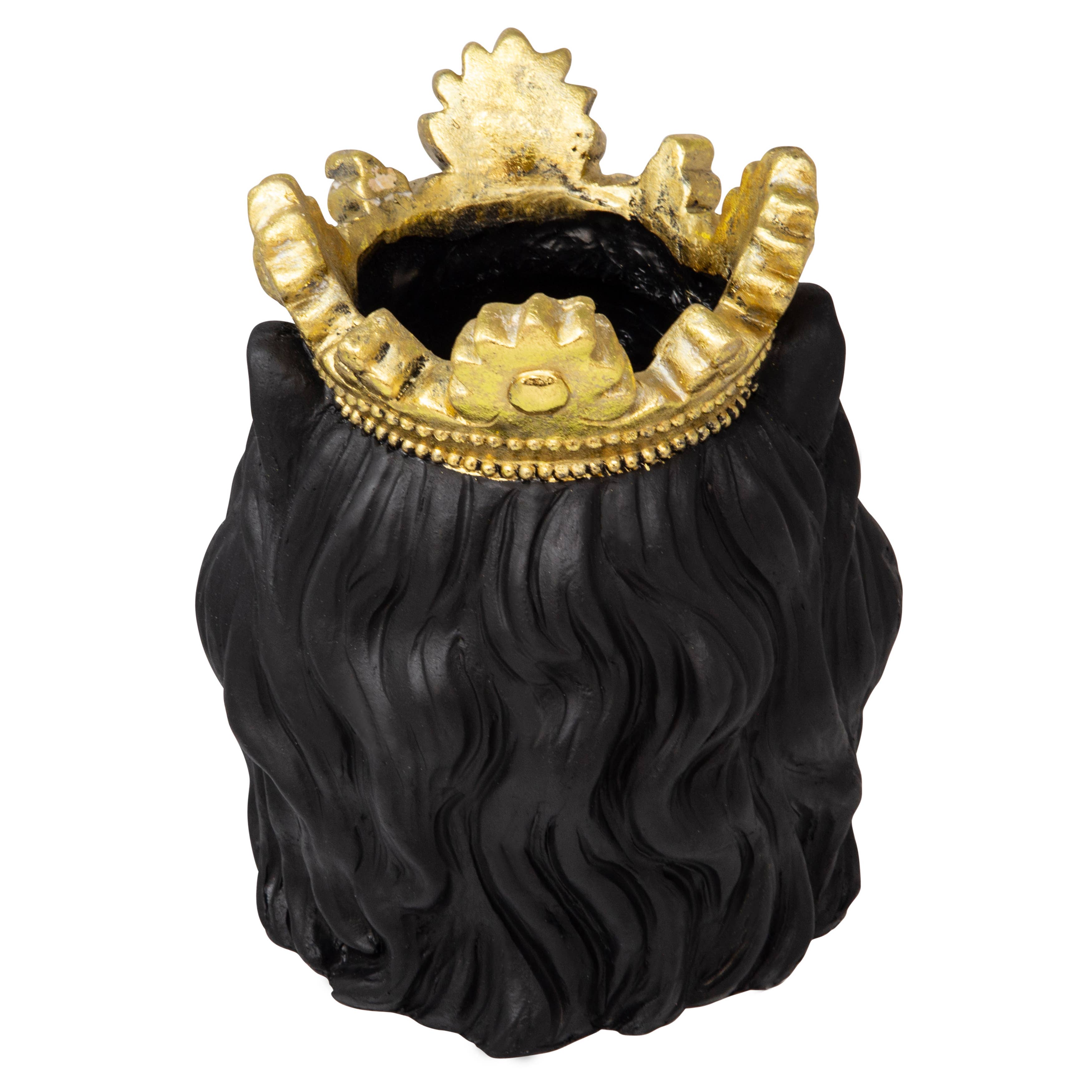 Resin Regal Lion Head Planter with Crown - Black, 9 in.