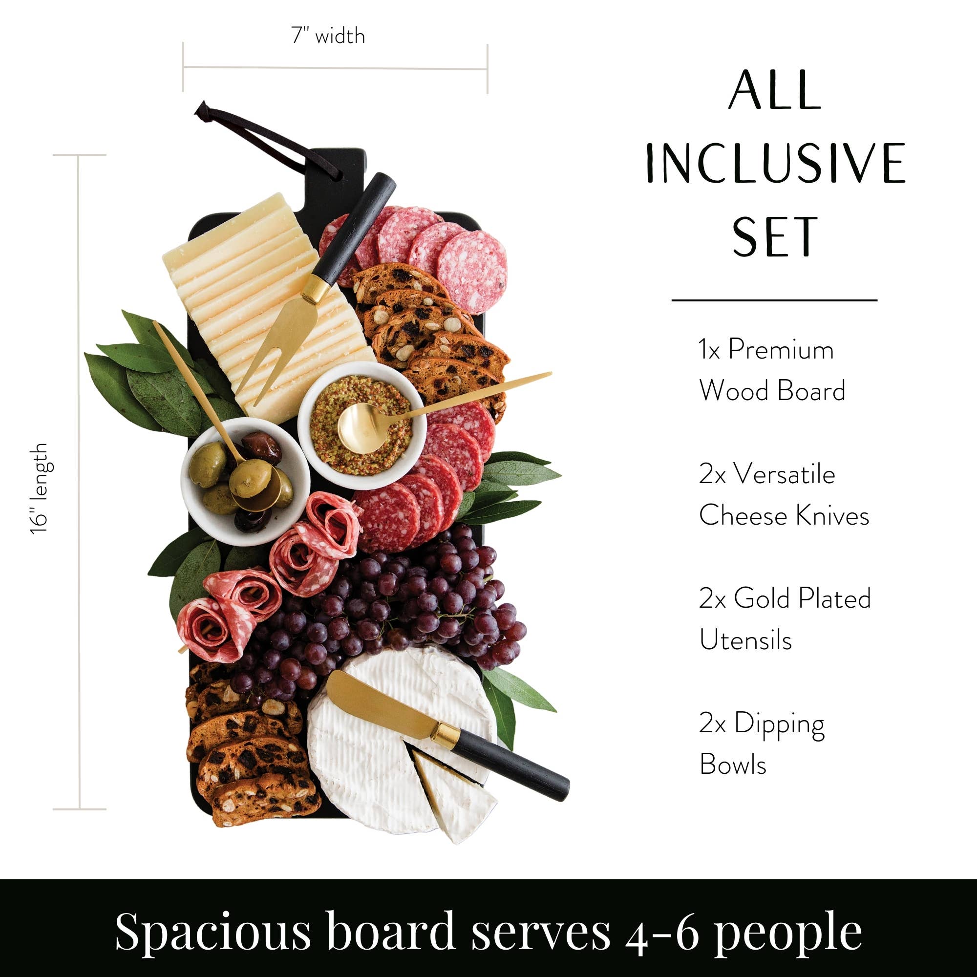 7 Piece Black Charcuterie Board Gift Set