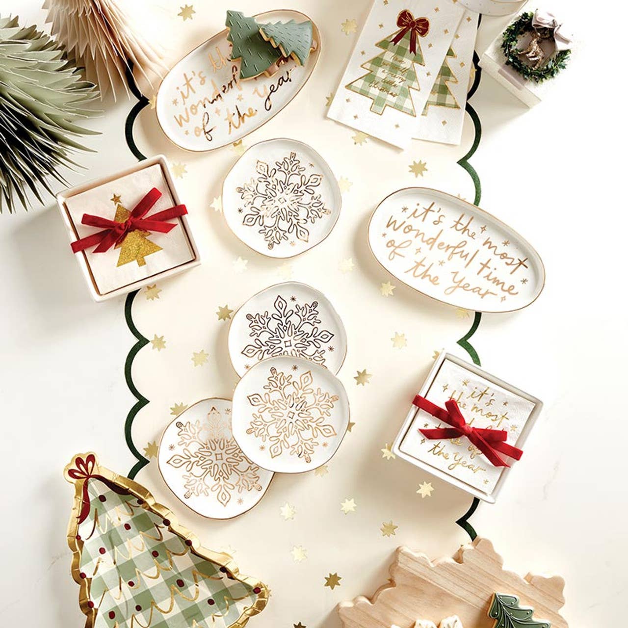 Ceramic Napkin Tray + Napkins - The Most Wonderful Time: Ceramic, Paper, Ribbon