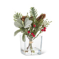 Pine Branch Greenery in Square Vase-7"H
