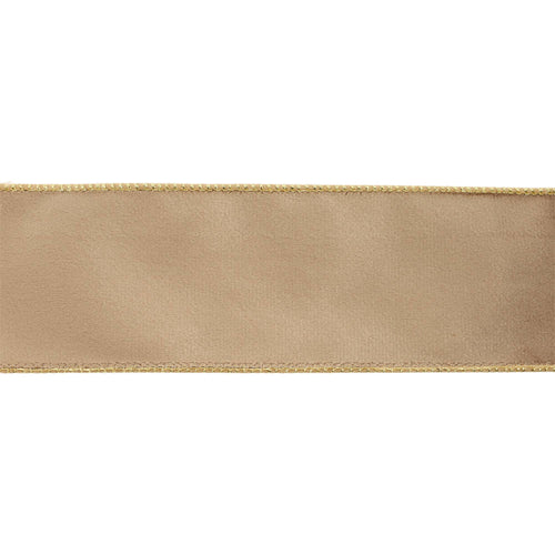 2 1/2" Reversible Classic Velvet Wired Ribbon | Latte/Gold | 10 Yard Roll