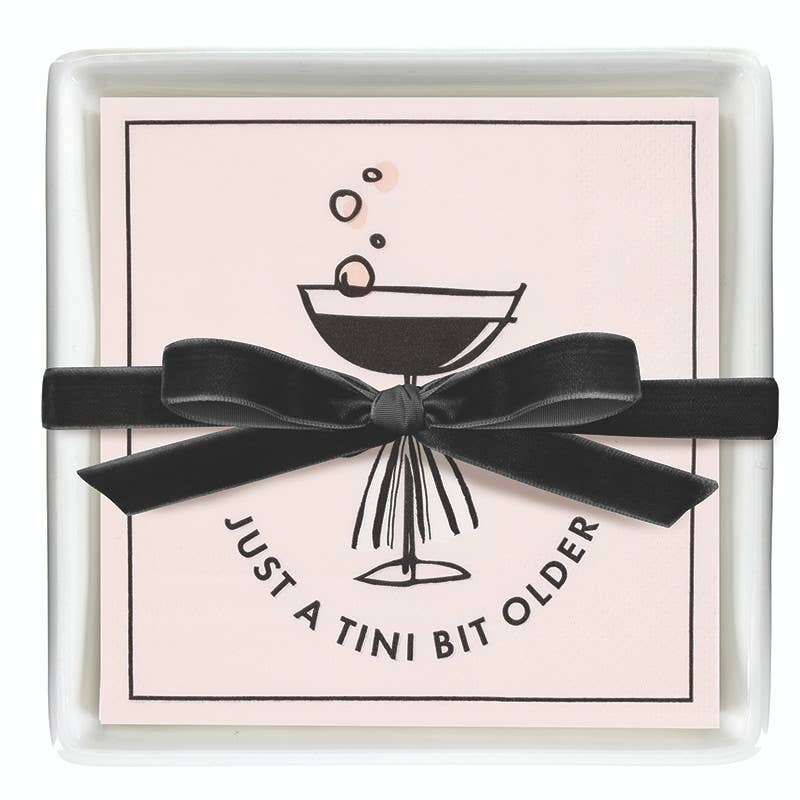Ceramic Napkin Tray + Napkins - Just A Tini Bit Older: 5.75" SQ x 1.25" D, Napkin: 5" SQ