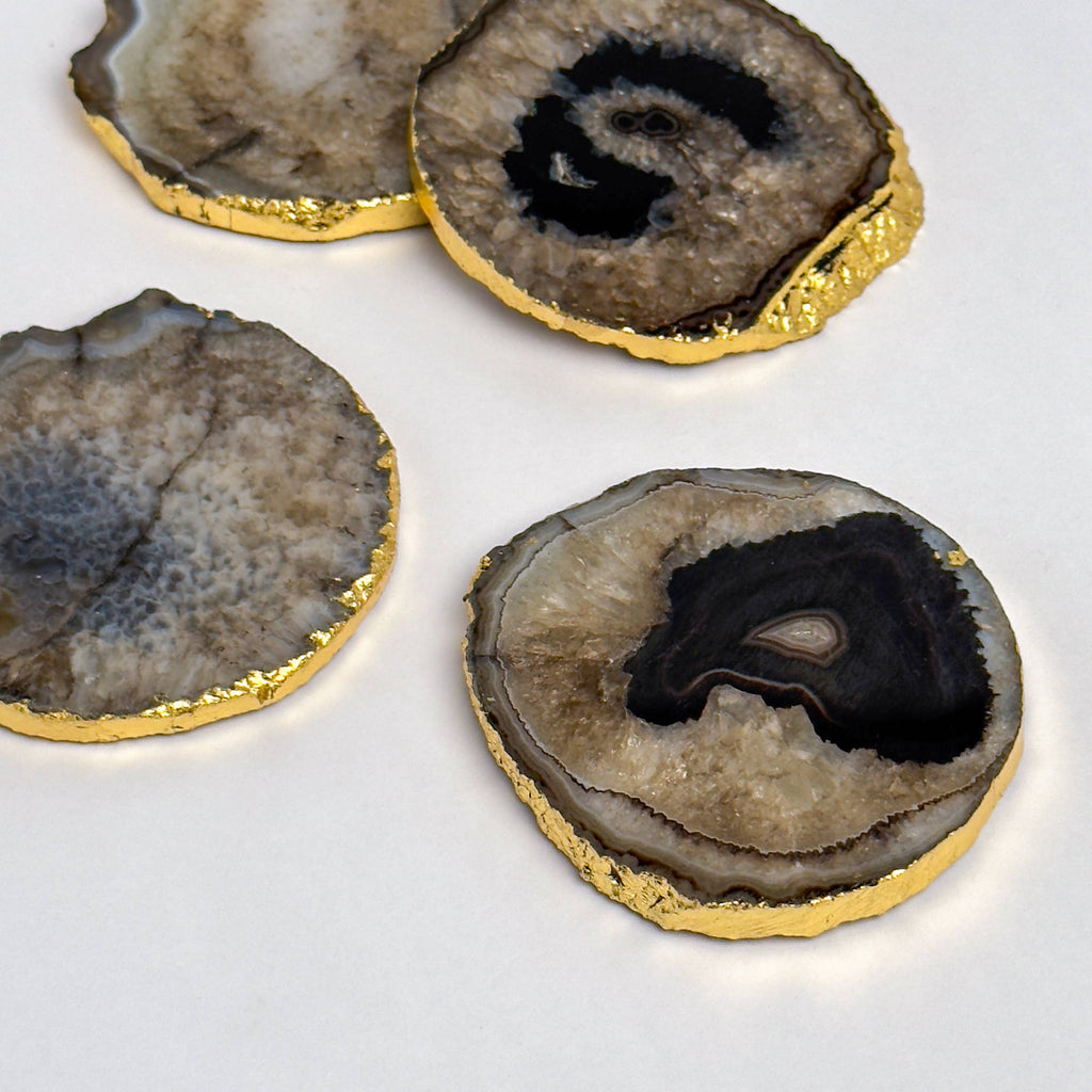 Coasters Set of 4 Black Natural Quarts Agate