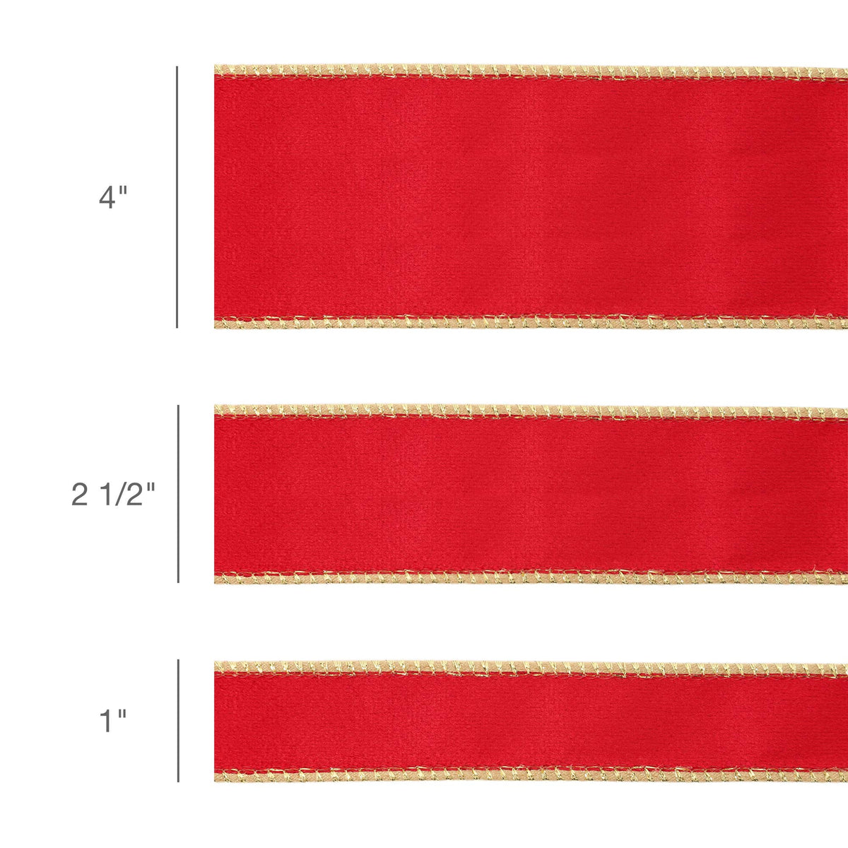 2 1/2" Reversible Classic Velvet Wired Ribbon | Christmas Red/Gold | 10 Yard Roll