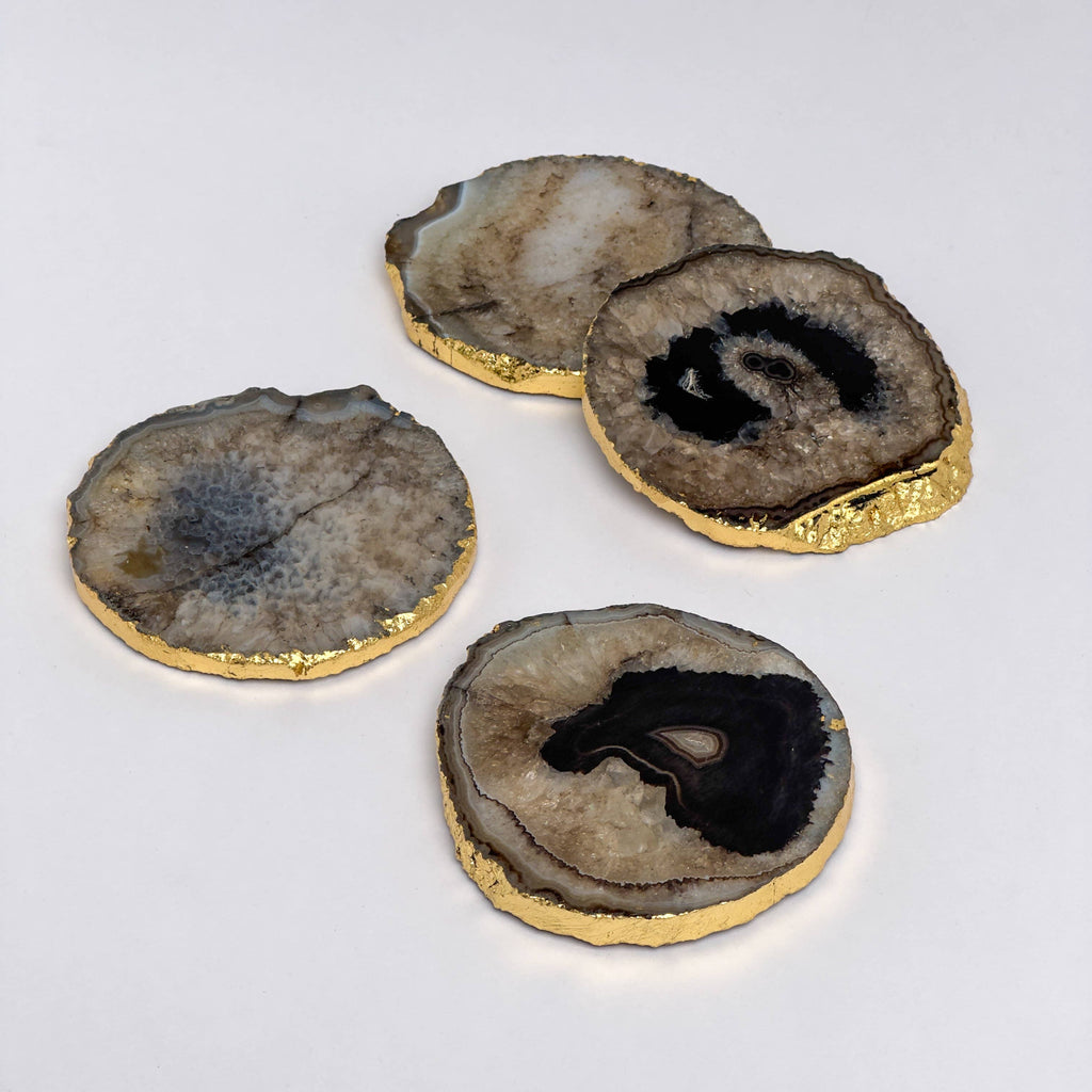 Coasters Set of 4 Black Natural Quarts Agate