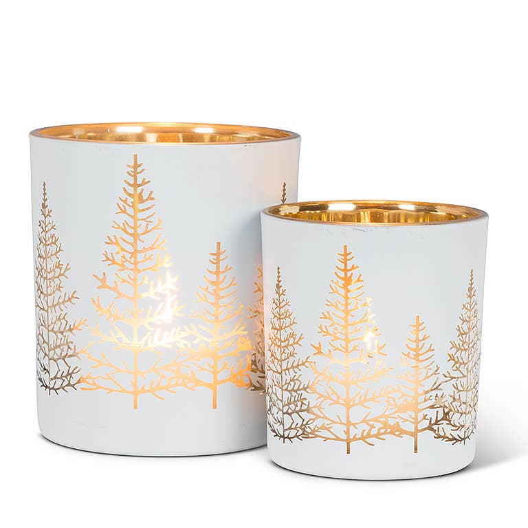 Sm Wht/Gold Tree Tealight-3"H