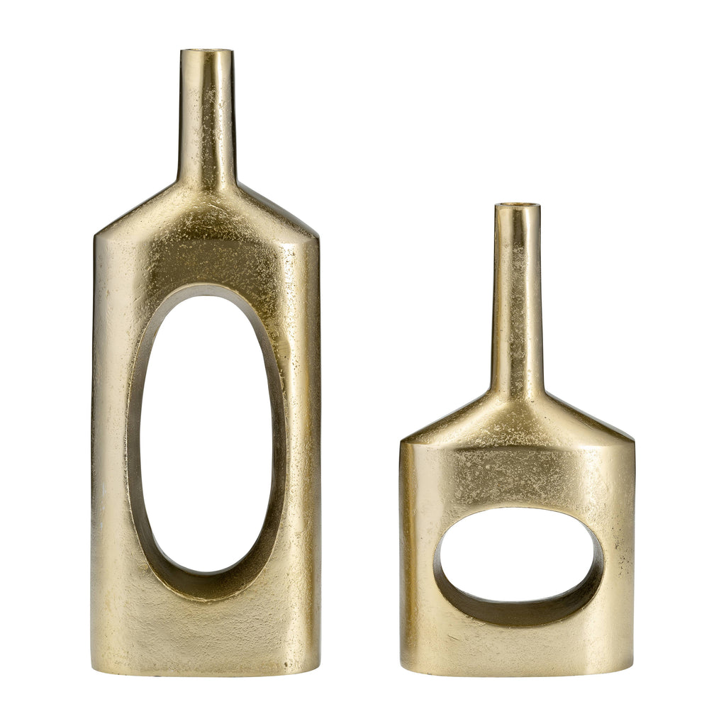Gold 16 in. Metal Tall Modern Open Cut-Out Vase