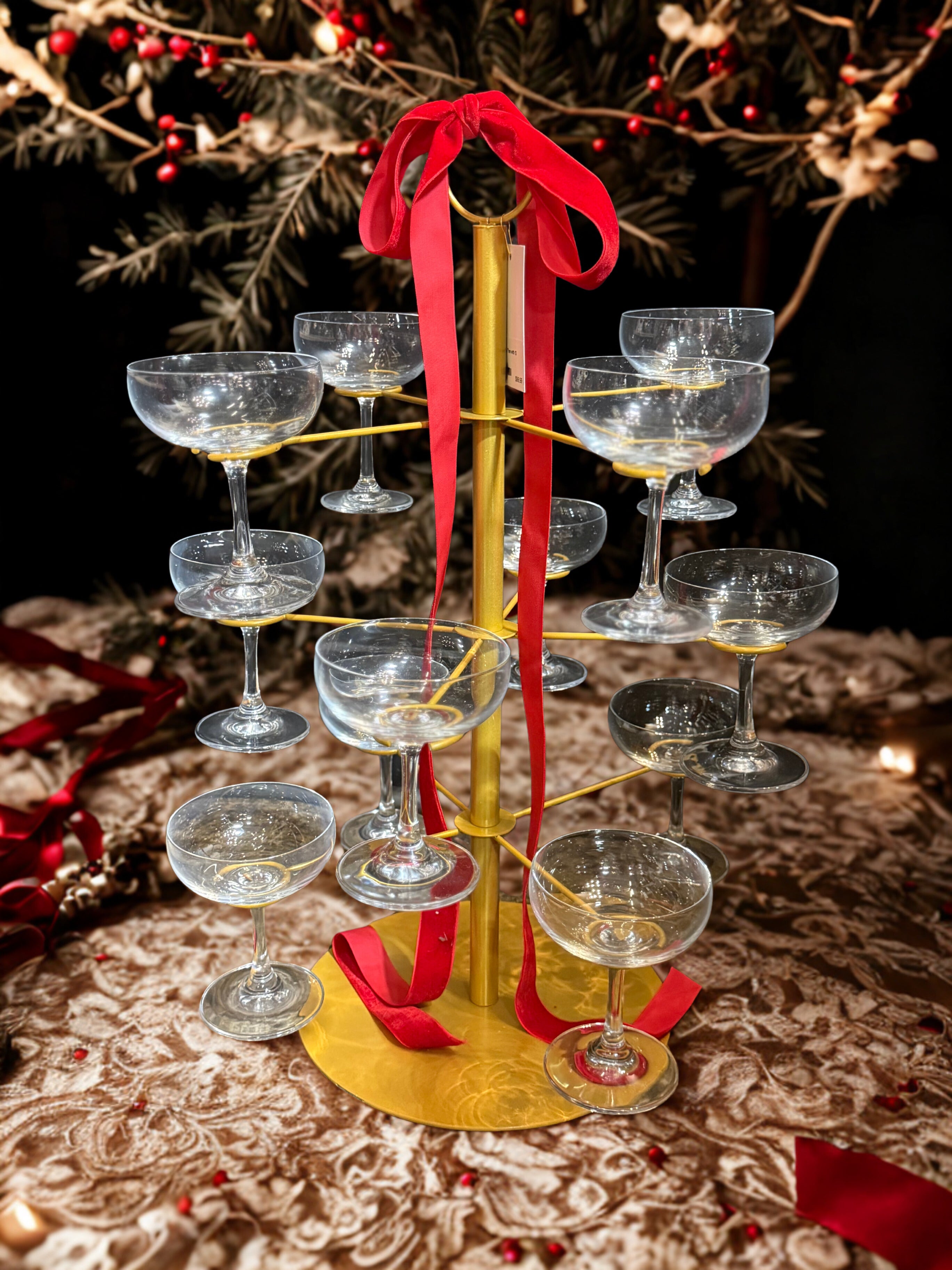 Champagne Tree with 12 Coupe Glasses