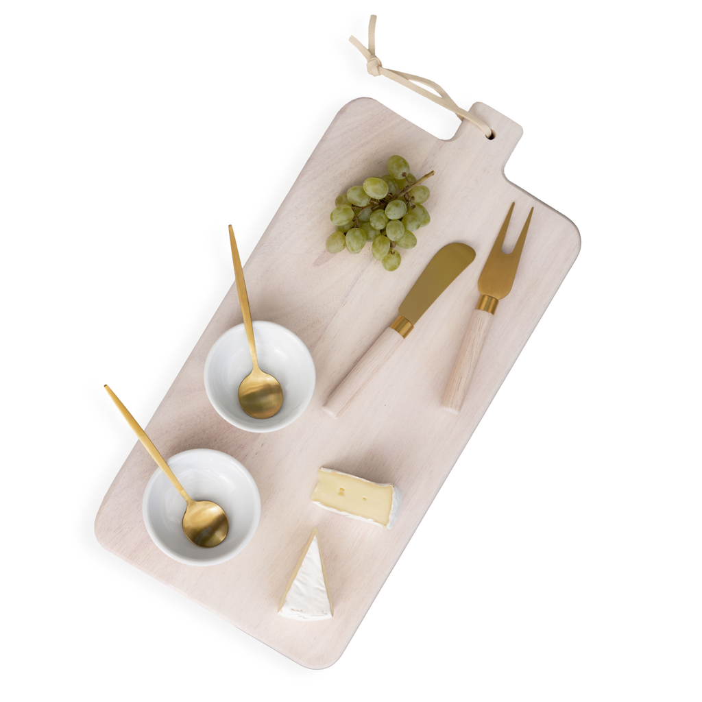7 Piece Cheese Board Set in White Washed Wood