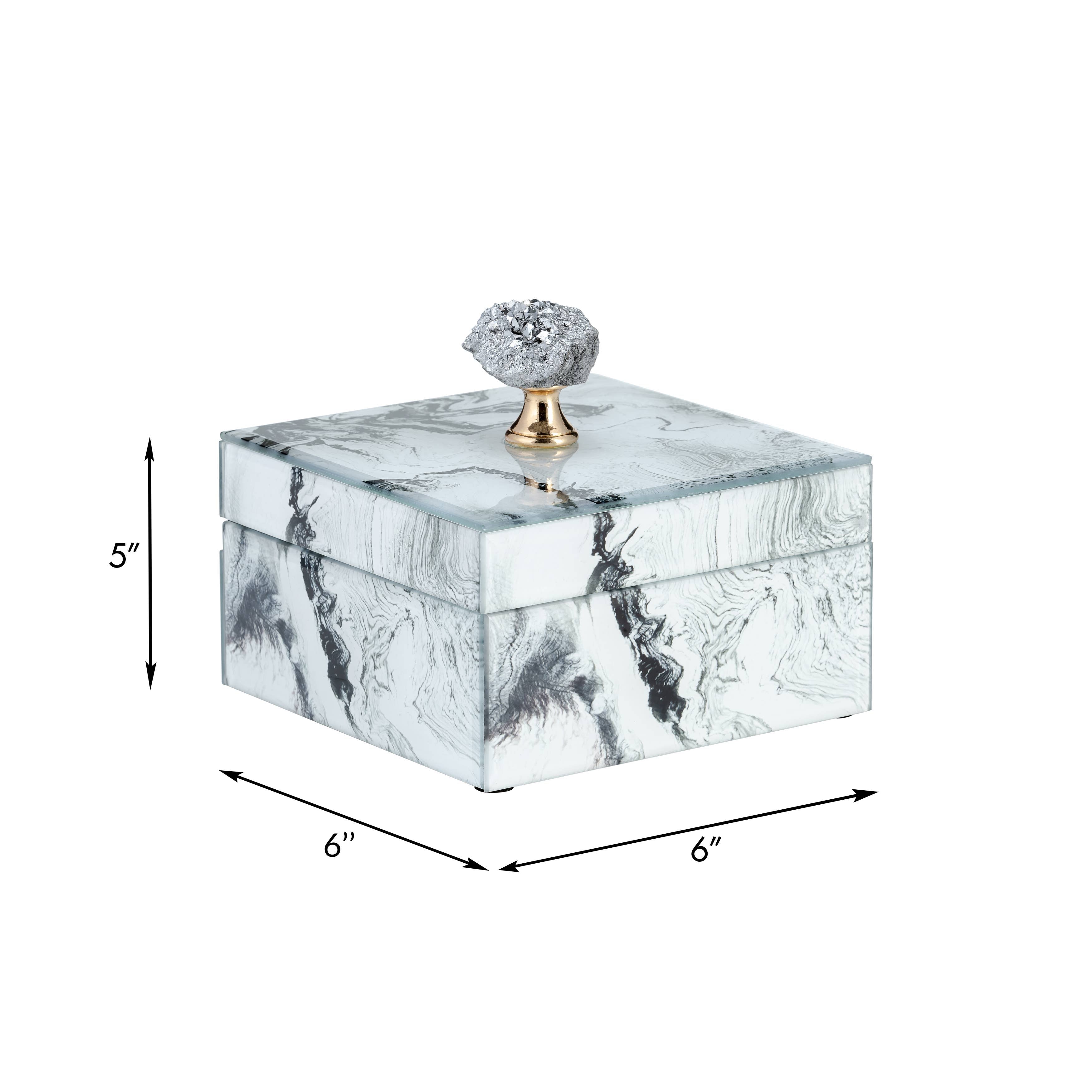 Glass, 6x5" Jewelry Box Silver Top, Gray