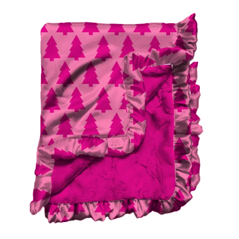 Dreaming of A Pink Christmas Satin Ruffle Blanket